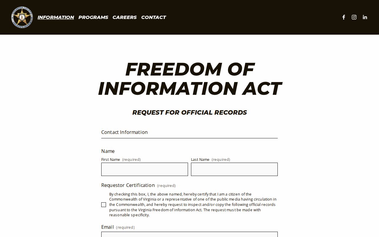 Culpeper County booking record request form