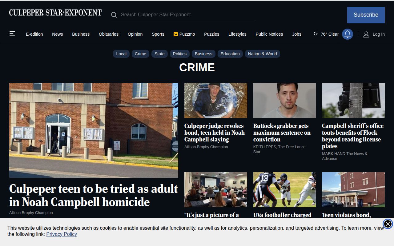 Culpeper County Crime and Courts local news section from the Star-Exponent